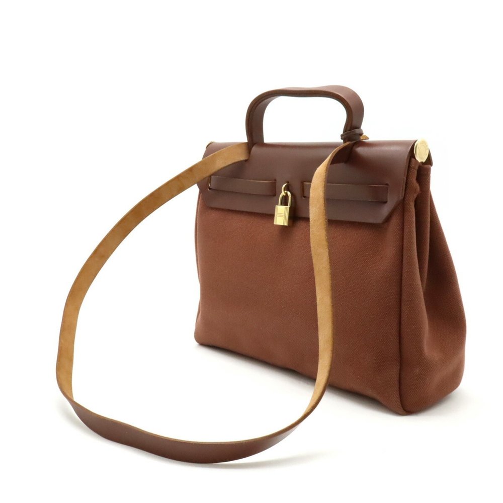 HERMES Hermes Airbag PM Handbag Shoulder Bag Toile Officier Leather Brown E S... - Picture 3 of 10